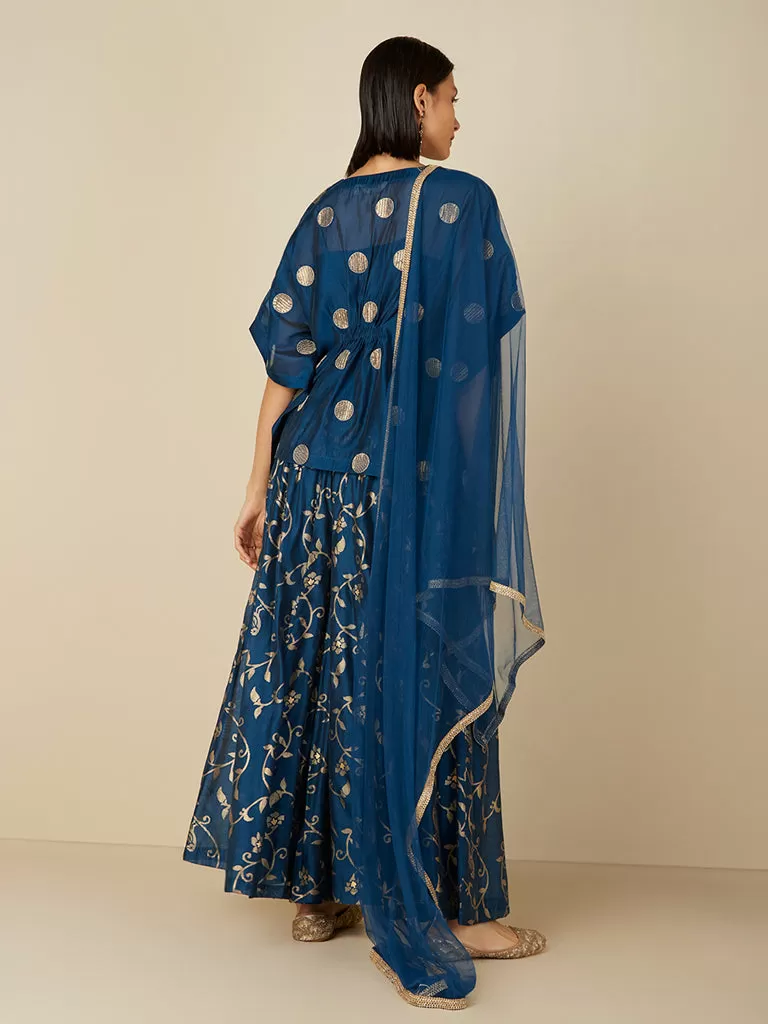 Vark Indigo Kaftan, Gharara & Dupatta Set