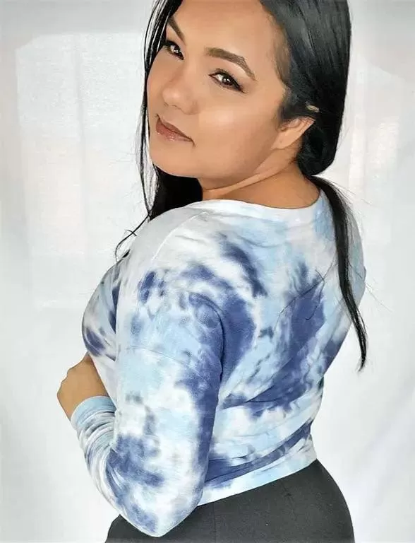 Women's Cropped Tie-dye Top | Long Sleeves Blue