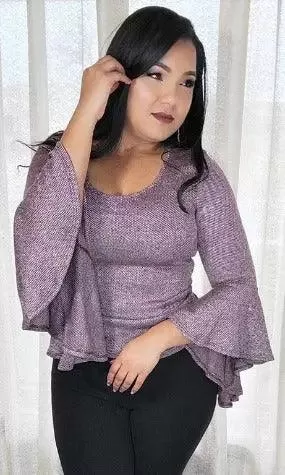 Women's Purple Blouse | Bell Sleeves O-neck