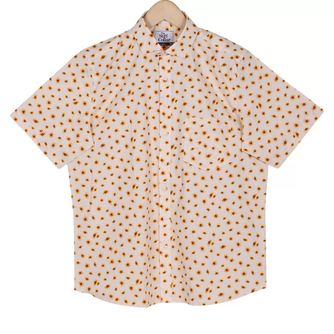 Yellow Valley Flower Poplin Print Half Sleeves Shirt